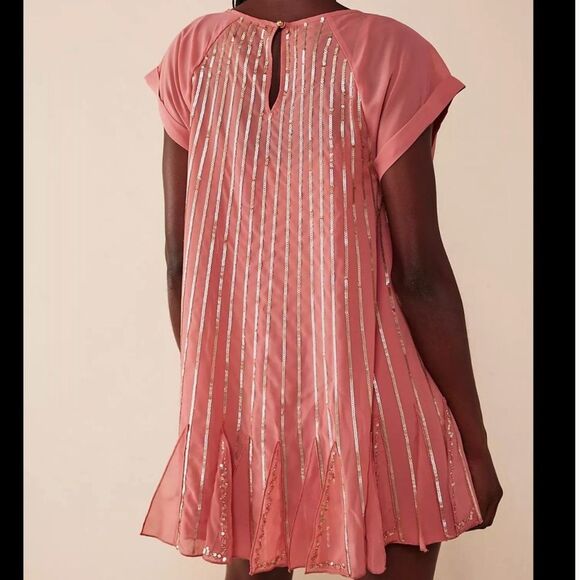 NWT Free People Mint Julep Pink Coral Sequin Sleeved Mini Dress - Picture 2 of 6